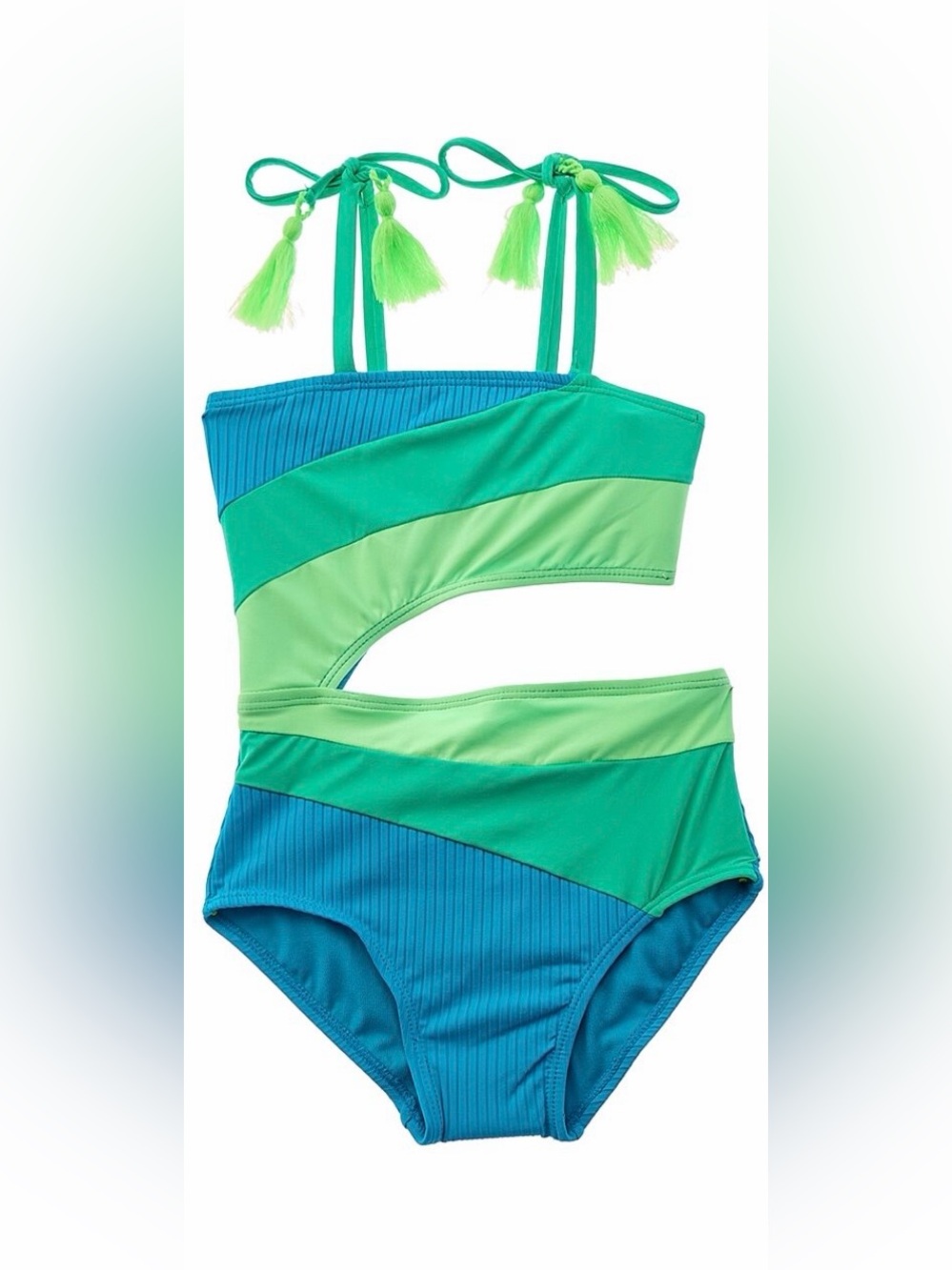 Nordstrom Beach Lingo Teal & Lime Cutout One-Piece Swimsuit